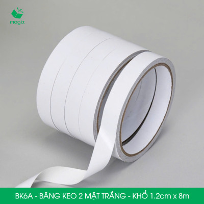 BK6A - 12 cuộn băng keo 2 mặt siêu dính - Khổ 1.2cm x 8m - Băng dính 2 mặt, băng keo hai mặt