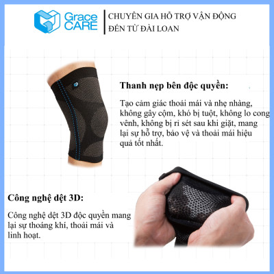 Đai Bó Cố Định Đầu Gối Grace Care KD321 - Vải Dệt 3D Thoáng Khí, Co Giãn, Hỗ Trợ Vận Động, Giảm Đau