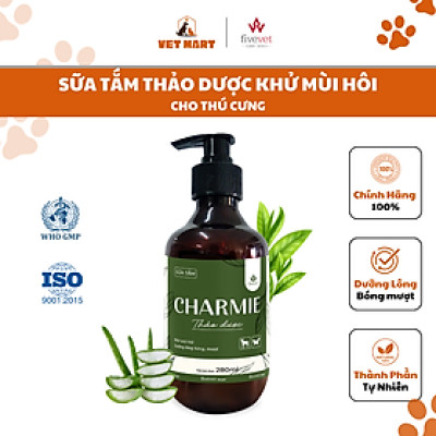 Sữa Tắm Charmie Thảo Dược Cho Thú Cưng - Khử Mùi Hôi, Dưỡng Lông Bóng Mượt 280ml_Fivevet