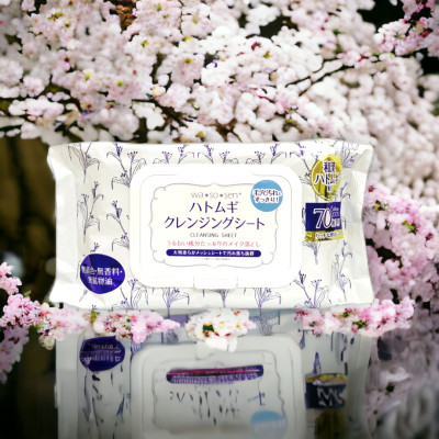 Khăn Ướt Tẩy Trang Chiết Xuất Hạt Ý Dĩ Kumano Hatomugi Wasosen Cleansing Sheet (70 tờ)