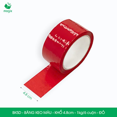BK5D - 6 cuộn băng keo màu khổ 4.8cm loại 1kg/6 cuộn - Đỏ - Băng keo, băng dính đóng hàng