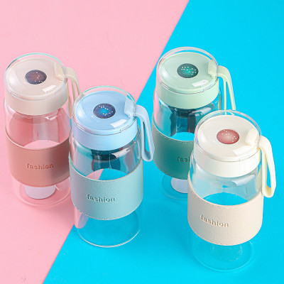 Bình Thuỷ Tinh Có Dây Đeo Dung Tích 340ml Kèm Bọc Da In Hình Chòm Sao - Giao Màu Ngẫu Nhiên