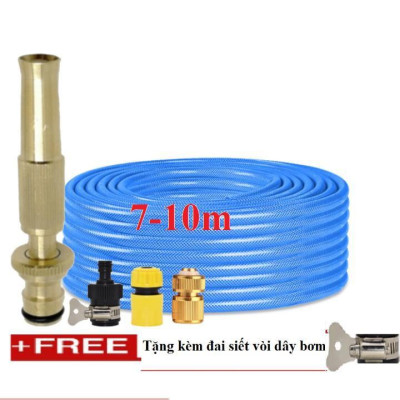  Bộ dây vòi xịt nước rửa xe, tưới cây . tăng áp 3 lần, loại 7m,10m 206587 đầu đồng,cút đồng,nối đen+ tặng đai
