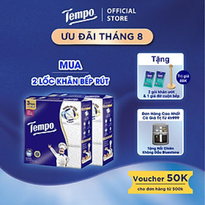 [MUA 2 LỐC TẶNG 2 GÓI KHĂN ƯỚT + 1 GIÁ ĐỠ] Khăn Giấy Lau Bếp Dạng Gói Rút Tempo Siêu Thấm Hút, Bền Dai, Thương Hiệu Đức
