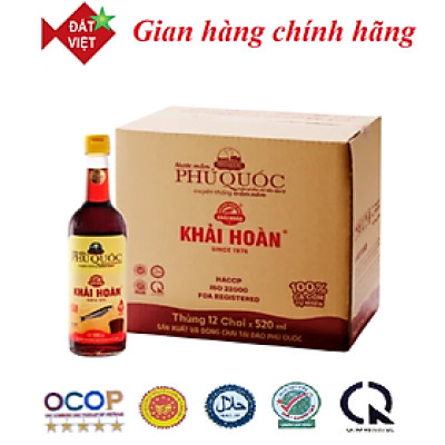 Nước mắm Khải Hoàn Phú Quốc 40-43 độ đạm 520ml thùng 12 chai thủy tinh