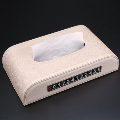 Hộp đựng khăn giấy chất liệu da trên ô tô và bàn làm việc,kèm bảng số điện thoại