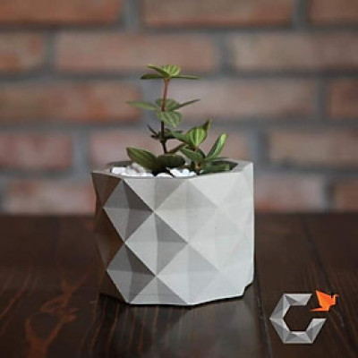 Chậu trồng sen đá , xương rồng, bonsai cây cảnh bằng xi măng Model Origami hình trụ tròn 11x8.5cm- Cement pots handmade Vintage / gift