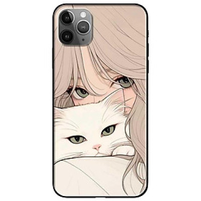 Ốp lưng cho IPhone X - Xs - Xs Max - Xr - 11 - 11 Pro Max - Mèo Và Cô Gái - Hàng Chính Hãng