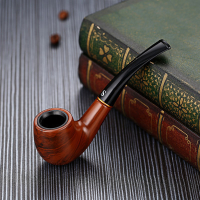 Tẩu thuốc nhựa sừng cao cấp giả vân gỗ sang trọng, tặng kèm hộp đựng, đế nhựa và túi vải 