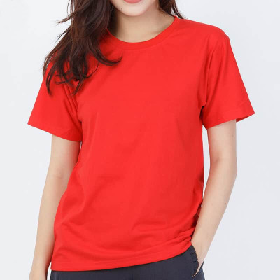 Áo Thun Nữ Trơn Màu Đỏ Tươi Form Basic Tay Ngắn Cổ Tròn