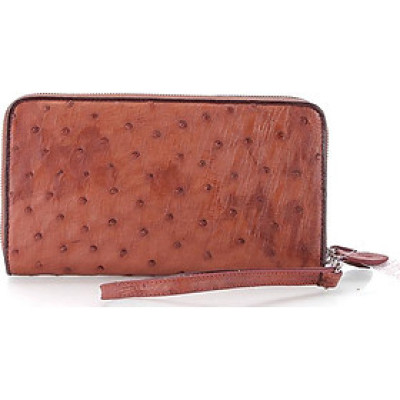 Ví Da Đà Điểu Nhiều Ngăn Huy Hoàng HT3414 (11 x 22 cm) - Nâu Đỏ 