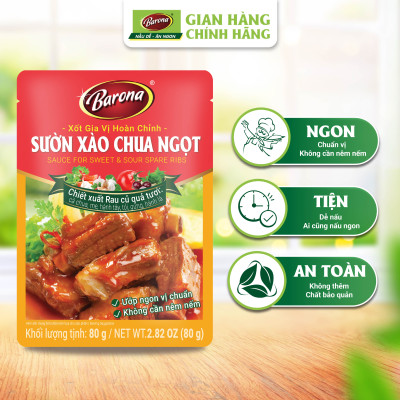 Combo 5 Gói Gia Vị Sườn Xào Chua Ngọt Barona 80g ướp ngon chuẩn vị không cần nêm nếm
