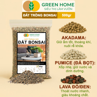 Đất Trồng Cây Bonsai Greenhome, Bao 500GR, Promix, Trộn Sẵn, Tiện Dụng, Giữ Ẩm Tốt, Thoáng Khí, Rễ Khoẻ, Thân To