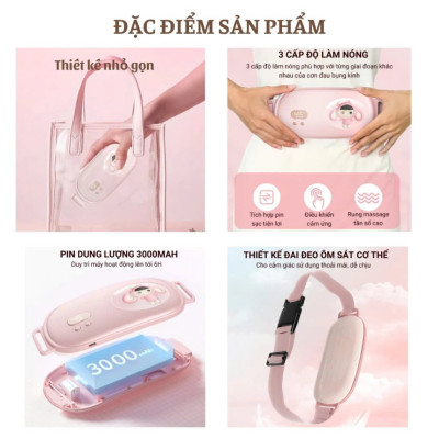 Máy chườm nóng hỗ trợ giảm đau bụng kinh có 3 mức nhiệt, Pin sạc UBS, món quà ý nghĩa tặng người yêu