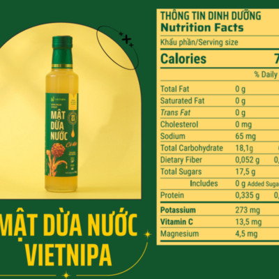 Mật Dừa Nước Vietnipa 375g Dùng Thay Thế Đường Tinh Luyện,  Chỉ Số Đường Huyết Thấp Tốt Cho Người Tiểu Đường, Ăn Chay, Ăn Kiêng
