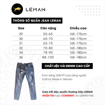 Quần Jean nam Leman xanh rách JD01 - Slim Form