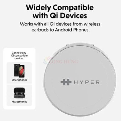 Đế sạc không dây HyperJuice Travel Light Qi2 2-in-1 Magnetic Charging Stand HJ3310WHGL - Hàng chính hãng