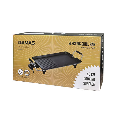 Bếp Nướng Điện DAMAS Electric Grill DK 7558 - Công suất 1500W mạnh mẽ - Thiết kế rãnh thoát dầu mỡ tiện dụng - Lớp phủ chống dính Greblon từ Đức - Hàng chính hãng