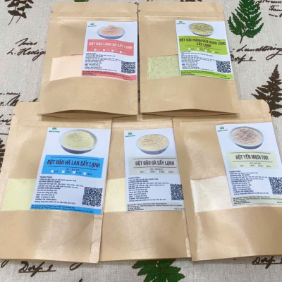 Combo 5 loại bột sấy lạnh: bột đậu gà, bột đậu lăng đỏ, bột đậu hà lan, bột đậu nành đen xanh lòng, bột yến mạch tươi nguyên chất, siêu mịn, không biến đổi gen (mỗi gói 100g)