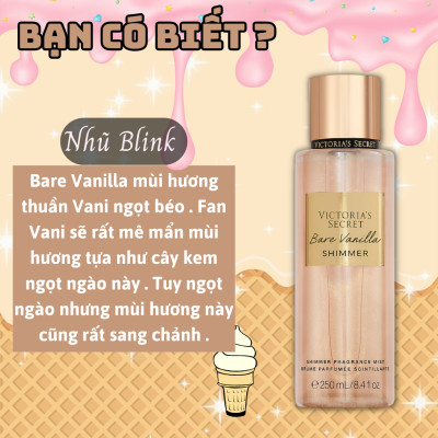 Body Mist Victoria Secret Chính Hãng Bare Vanilla Shimmer, Xịt Thơm Body Toàn Thân Hương Nước Hoa 250ml