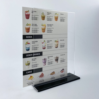 Kệ menu nhà hàng, Standee mica để bàn, Bảng quét mã QR Code, Kệ mica 2 mặt Enter E10-U 100x150mm đế lùa uốn bằng