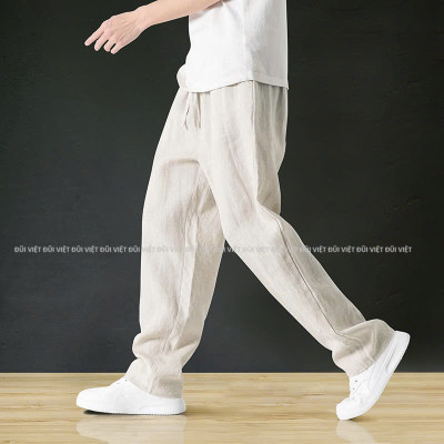Quần dài linen dành cho nam form ống suông cạp chun, full size, phong cách Hàn Quốc Qd10