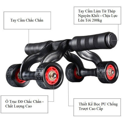 Con Lăn Tập Cợ Bụng 4 Bánh Thương Hiệu PaKaSa Được Tặng Kèm Thảm Lót ( Kích Thước 33 x 25 x 12 cm )- Hàng Chính Hãng 