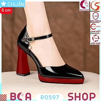 Giày cao gót nữ cao gót 8 phân RO597 ROSATA tại BCASHOP bề mặt đen bóng phối đế và gót màu nhìn độc đáo và sang trọng