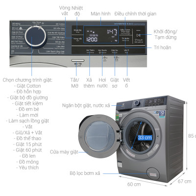 Máy giặt Electrolux Inverter 9.5 kg EWF9523ADSA - Hàng Chính Hãng
