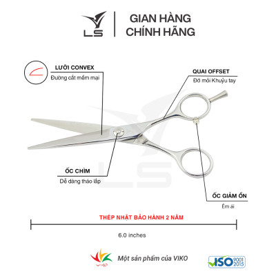 Kéo cắt tóc LS lưỡi thẳng quai cân đối xứng đỡ ngón tháo rời CB15L/6.0