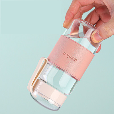 Bình Thuỷ Tinh Có Dây Đeo Dung Tích 340ml Kèm Bọc Da In Hình Chòm Sao - Giao Màu Ngẫu Nhiên