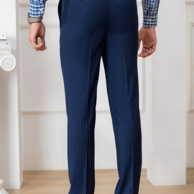 Quần Âu Nam ALIGRO Màu Navy Kẻ Sọc Trắng Chuẩn Form Slim, Tôn Dáng, Chất Liệu Nano Cao Cấp ALGO1053