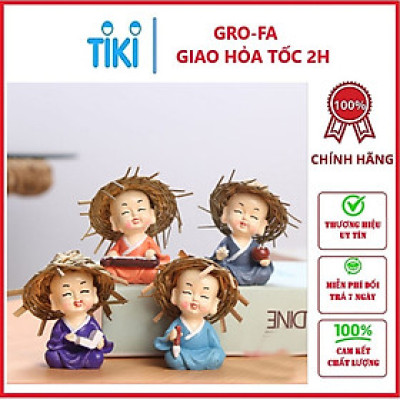 Mô Hình Tiểu Cảnh "4 Chú Tiểu Đội Nón Rơm Cầm Kỳ Thi Họa " Trang Trí Sen Đá, Sân Vườn/ Chậu Cây, DYI, Terrarium - Hàng chính hãng