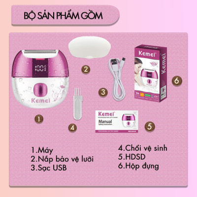 Máy cạo tẩy lông Kemei KM-285 chuyên dùng cạo lông toàn thân, bikini sử dụng pin sạc tiện lợi công suất 5W - Chính hãng