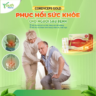 Viên Uống Cordyceps Gold Youth Pharma Giúp Bồi Bổ Cơ Thể, Cải Thiện Chán ăn, Mất Ngủ, Tăng Sức Đề Kháng. Hộp 60 Viên