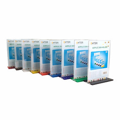 Kệ menu nhà hàng, Standee mica để bàn, Bảng quét mã QR Code, Kệ mica 2 mặt Enter E07 150x210mm đế lùa A5 đứng