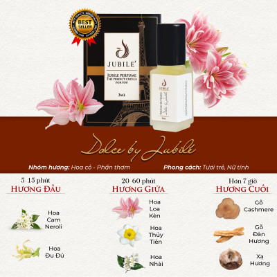 Dolce by Jubilé - Tinh dầu nước hoa Pháp Nữ Minisize Dạng lăn 3ml Thơm Lâu, Sang Trọng, Quyến Rũ