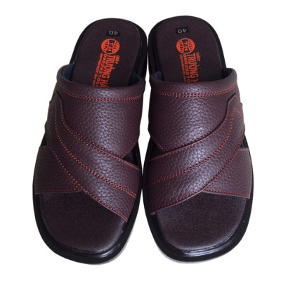 Dép quai ngang nam nâu da bò cao cấp TH_QN044