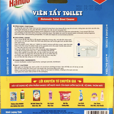 (Khuyến mại 1 viên) Vỉ 4 viên tẩy xanh và làm thơm toilet Hando