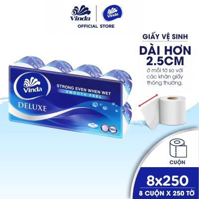 [MUA 1 THÙNG GVS DELUXE TẶNG 1 LỐC GVS DELUXE + ẤM TRÀ] Giấy vệ sinh cao cấp Vinda Deluxe 3 lớp (8 Cuộn)
