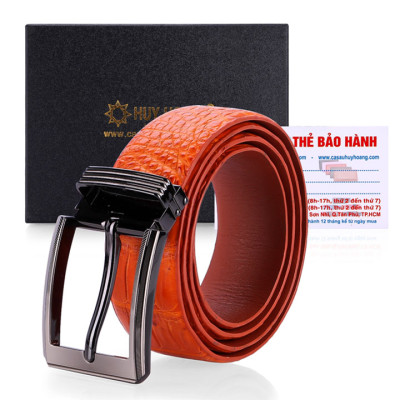 HJ4228-29-30-31 - Dây nịt nam da cá sấu Huy Hoàng gai bụng đầu kim bản lớn màu Đen, nâu đỏ, vàng bò, nâu đất