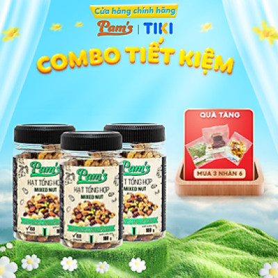 Combo 3 Hũ Ngũ Cốc Mix 6 Loại (Macca + Hạnh Nhân + Điều + Nhân Óc Chó + Hạt Bí + Nho Úc) Pam