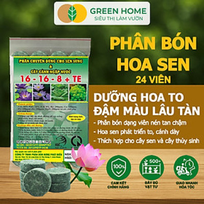 Phân Bón Hoa Sen Greenhome, Vỉ 24 Viên, Cây Thuỷ Sinh, Ngập Nước, Cho Hoa To, Hoa Đậm Màu, Lâu Tàn, Tốt Lá