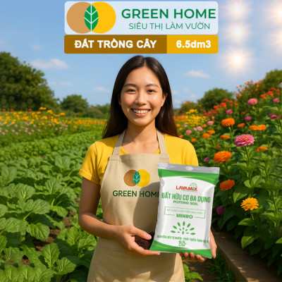 Đất Trồng Cây GreenHome, Lavamix, Bao 6.5dm3 (3kg), Đầy Đủ Dinh Dưỡng, Chuyên Trồng Rau, Hoa, Kiểng