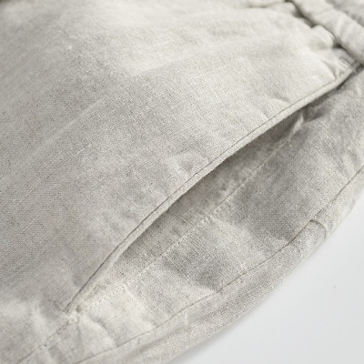 Quần linen nam ống suông, quần dài ống rộng cạp chun có dây rút và khuy trước, phong cách tối giản, vintage Qd11