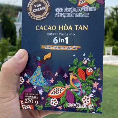 Bột cacao hòa tan 6 in 1, VUA CACAO hảo hạng tăng cường năng lượng, cung cấp dinh dưỡng cho ngày dài - Hộp 10 gói x 220g
