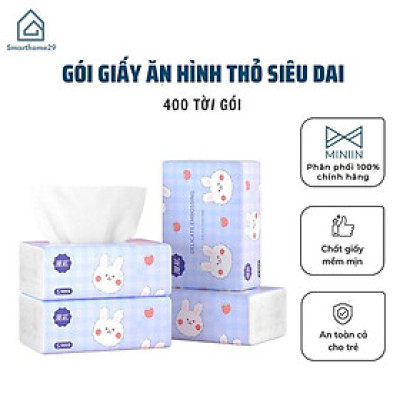 Thùng 40 gói giấy ăn rúi hình thỏ siêu dai, mềm mịn, an toàn cả cho bé  - Chính hãng MINIIN