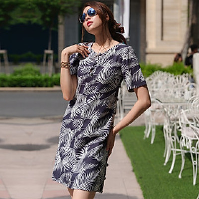 Đầm Suông Đầm Linen Cao Cấp Thời trang thiết kế Hity DRE124 (In Lá Cọ)