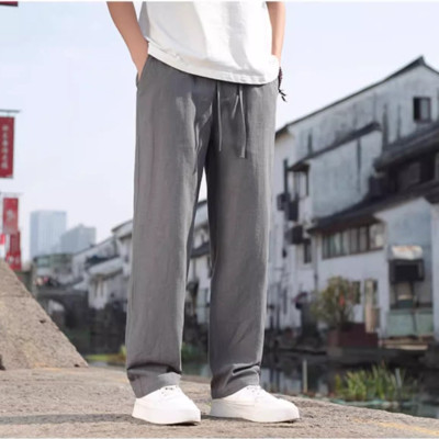 Quần nam ống rộng chất linen vải đẹp mềm thoáng mát, thiết kế dây rút kết hợp khóa kéo độc la Haint boutique Qd11