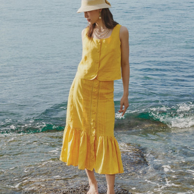 Váy Midi Godet Linen Tràng An SKI052 thời trang thiết kế Hity